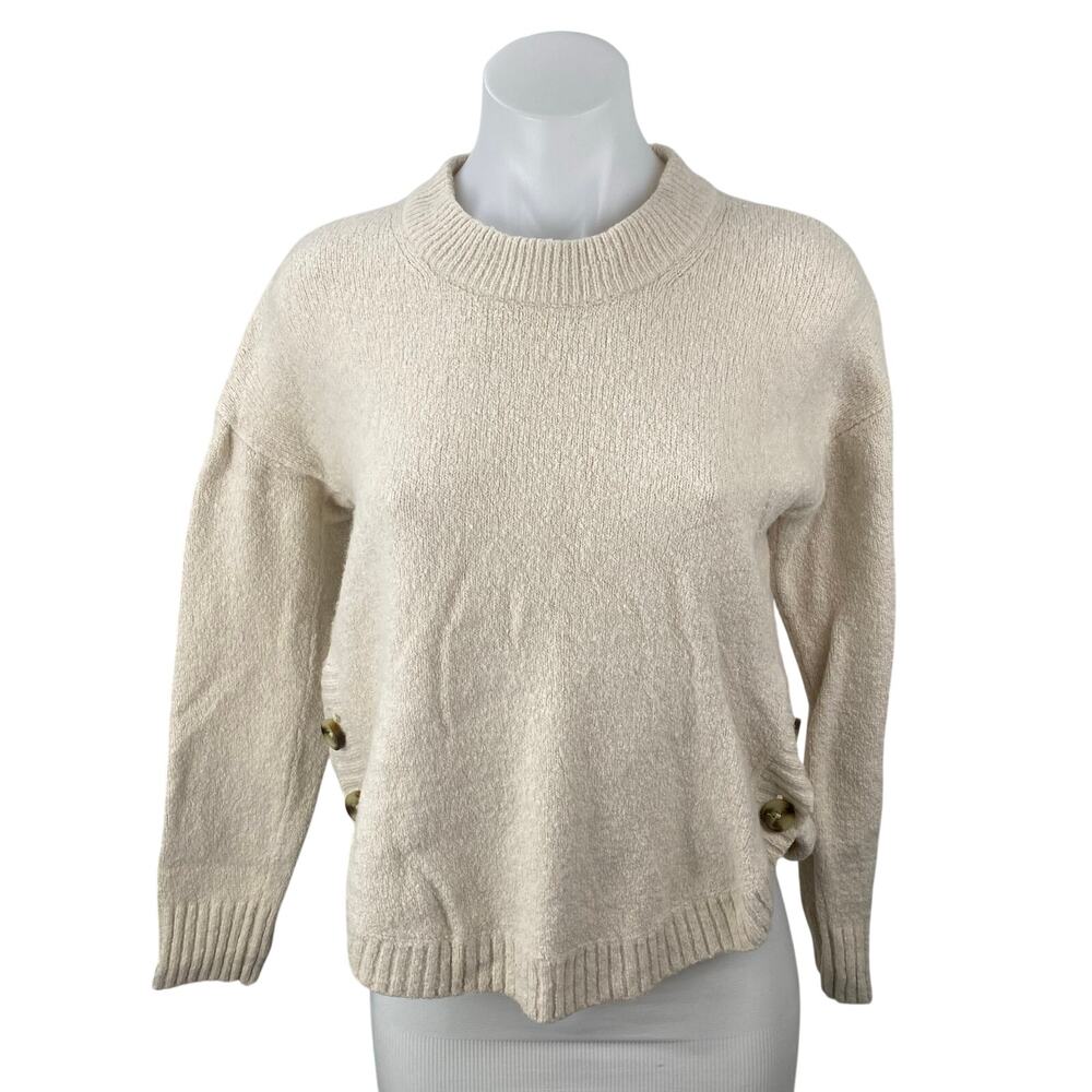 Madewell Women's Wool Crew Neck Long Sleeve Button Sweatshirt Sweater Top Sz XS